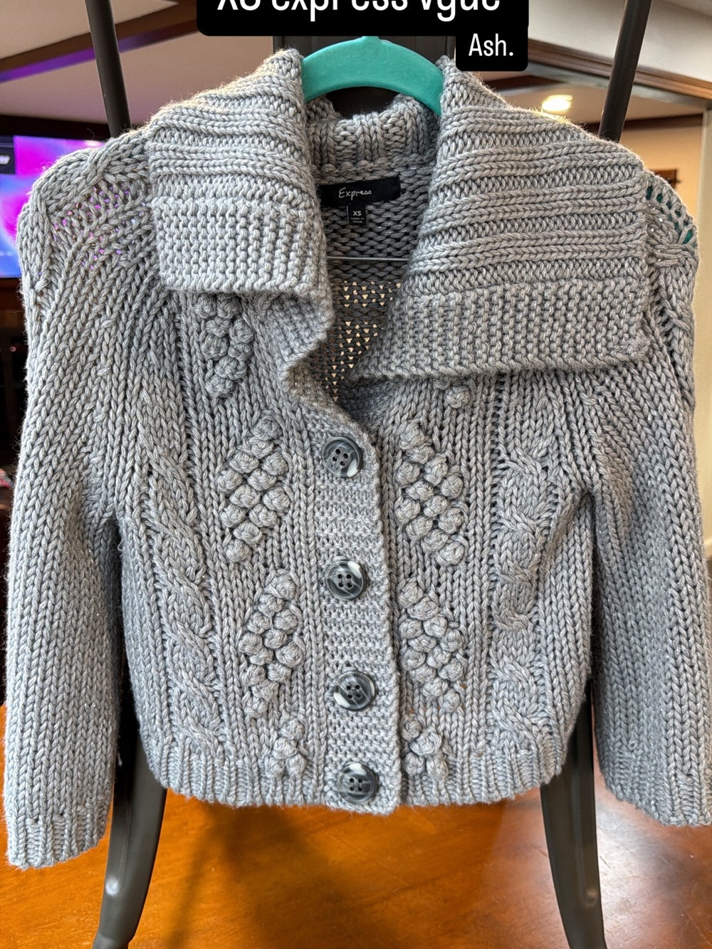 Express grey knitted button down sweater